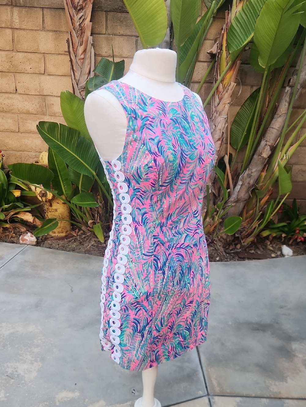 Lilly Pulitzer Mila Shift Dress Coco Breeze Palms Leaves Cotton Lace Size 4